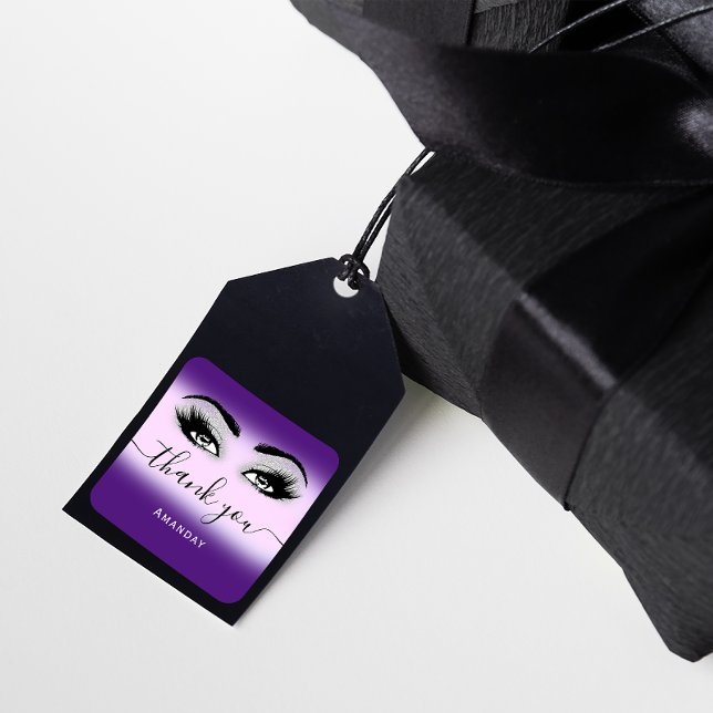 Dankeschön Name Grau Lila Pink Glitzer Eyelash Log Quadratischer Aufkleber (Von Creator hochgeladen)