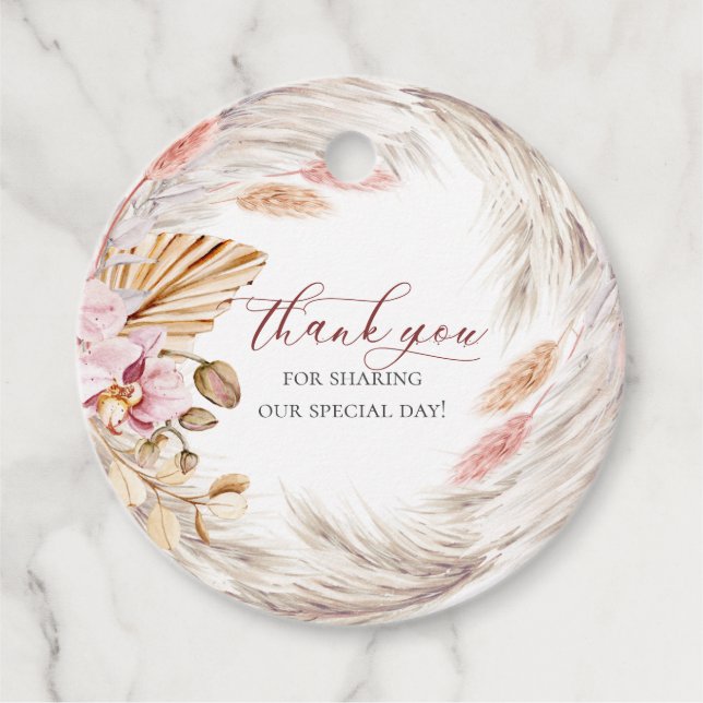 Dankeschön | Rustikale Elfenbeinpampas Grass Favor Geschenkanhänger (Vorderseite)