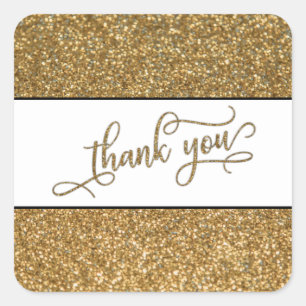 Dankeschön-Schrift, Gold-Glitter mit weißem Band Quadratischer Aufkleber