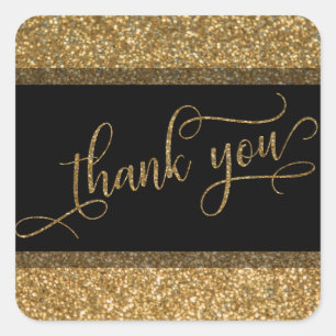 Dankeschön-Schrift, goldener Glitterrand & Text Quadratischer Aufkleber