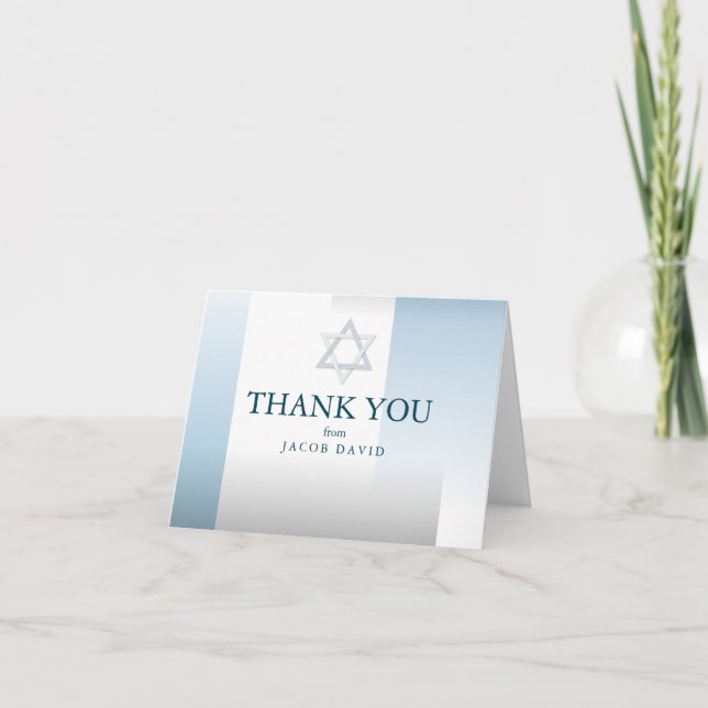 Dankeschön | Silver and Blue Gradient Bar Mitzvah Einladung (Vorderseite)