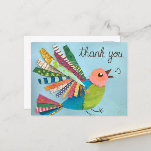 Dankeschön singender Collage-Vogel Postkarte