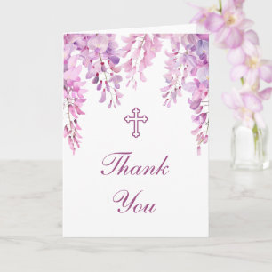 Dankeschön zur heiligen Kommunion mit rosa Wisteri Karte