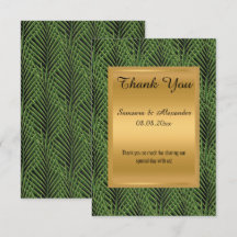 DANKESKARTE AUS GOLD-METALLIC-GRÜN MIT BOTANISCHEM