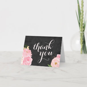 Dankeskarte   Schiefertafel mit rosa Blumen