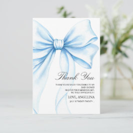 Dankeskarten für Baby Shower mit blauem Bogen. Dankeskarte