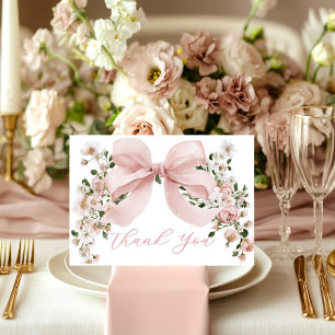 Dankeskarten für Baby Shower mit rosa Schleife und Dankeskarte