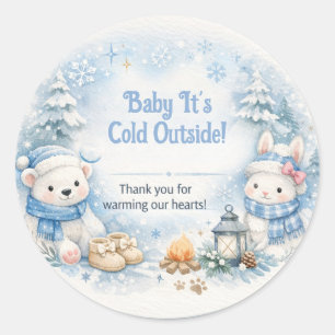 Dankeskarten für Baby Shower   Winter-Eisbär-Karte Runder Aufkleber