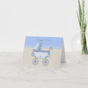 Dankeskarten für Babyjungen in bluem Wagen Dankeskarte