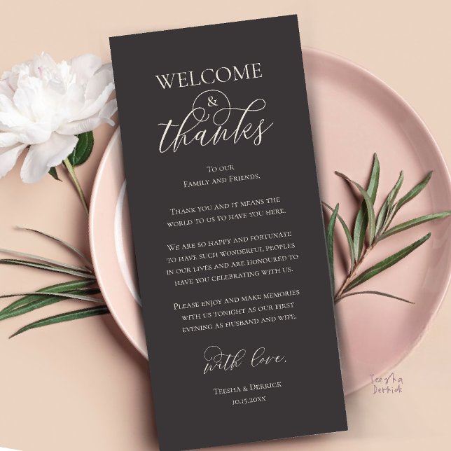 Dankeskarten für das Willkommens- und Dankeschön-E Programm (Welcome and Thanks Reception Dinner Thank You Card in Charcoal Grey Cream)
