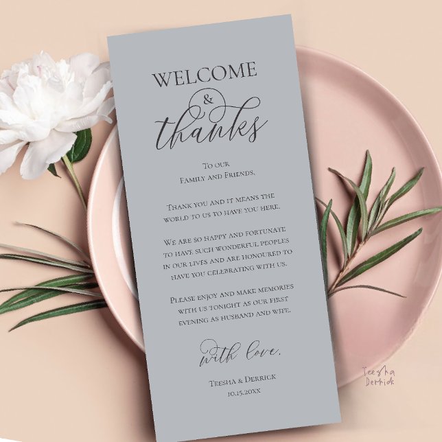 Dankeskarten für den Empfangs- und Dankesabend Programm (Welcome and Thanks Reception Dinner Thank You Card in Chill Grey Charcoal)
