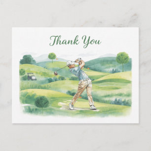 Dankeskarten für Golf mit Golfspieler beim Schwing Postkarte