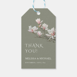 Dankeskarten für Hochzeit mit Magnolien im Fine-Ar Geschenkanhänger