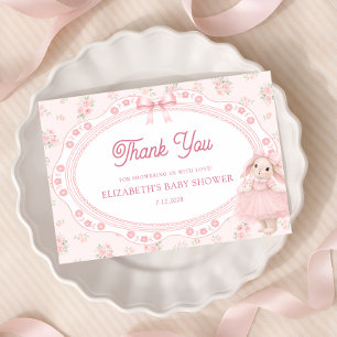 Dankeskarten für rosa Hasen-Baby-Party im Prep-Sti Karte