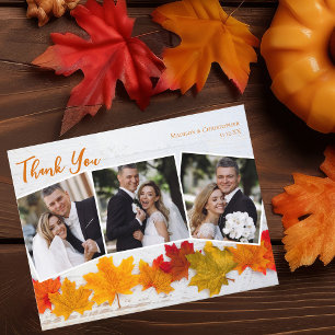 Dankeskarten-Herbstblatt-Hochzeitsfoto zum Thanksg Postkarte