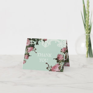 Dankeskarten Hochzeit, Trellis Rose Vintage Dankeskarte