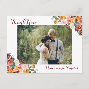 Dankeskarten mit Fotos und Herbstblumen Postkarte