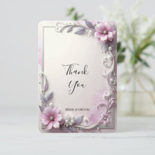 Dankeskarten mit rosa Blumenrahmen Dankeskarte