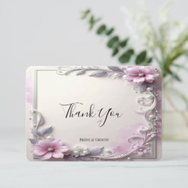 Dankeskarten mit rosa Blumenrahmen Dankeskarte