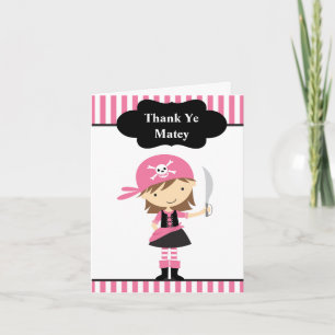 Dankeskarten mit rosa Piratenmädchen Dankeskarte