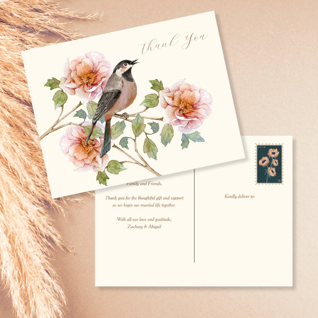 Dankeskarten mit Vogel in Blumen Postkarte (Von Creator hochgeladen)