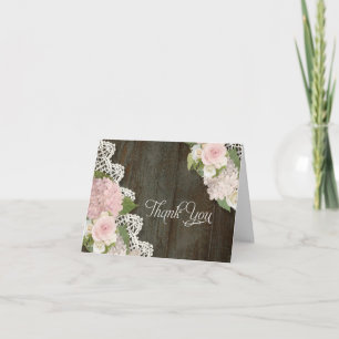 Dankeskarten Rosa Hortensien Blumen Dunkles Holz Dankeskarte