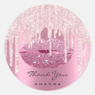 Dankesname Sweet16th Bridal Pink Kiss Glitzer Lips Runder Aufkleber