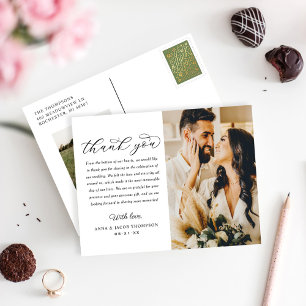 Danksagungs-Hochzeitsfoto mit Kalligrafie Postkarte