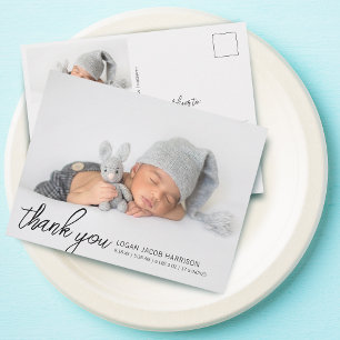 Danksagungs-Schrift Zwei Fotos Geburtsanzeige Postkarte
