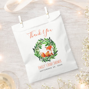 Danksagungsvorlage für Baby Shower Fuchs Wald Grün Geschenktütchen