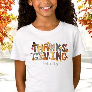 Danksgiving Farbige gemusterte Buchstaben Benutzer T-Shirt