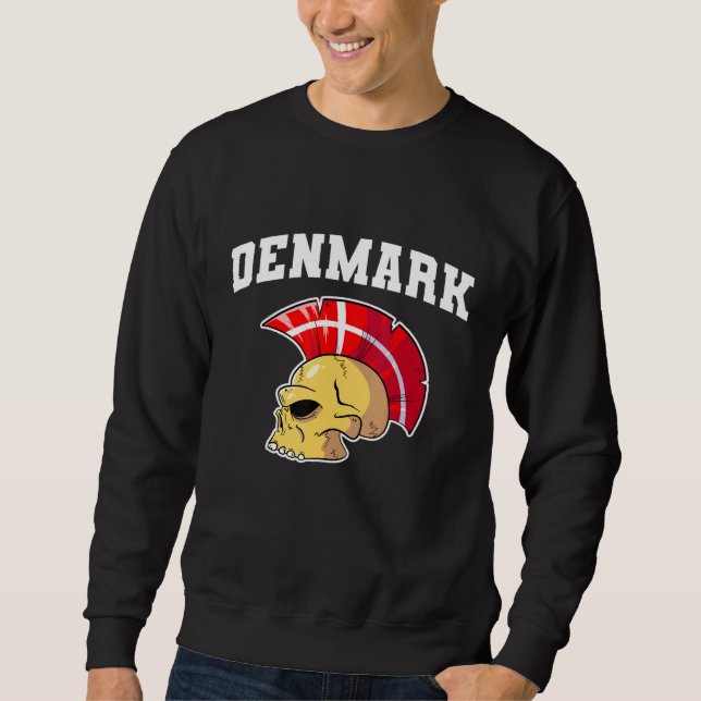 Danmark Flag Mohawk Skull National Denmark Team Su Sweatshirt (Vorderseite)