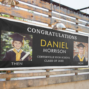 Dann & Jetzt Black Gold Foto Graduate Abschluss Banner
