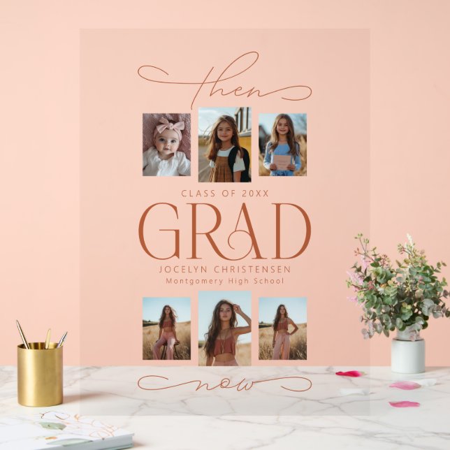 Dann & Jetzt Foto Collage Grad Graduate Willkommen Acrylschild (Hochzeit)
