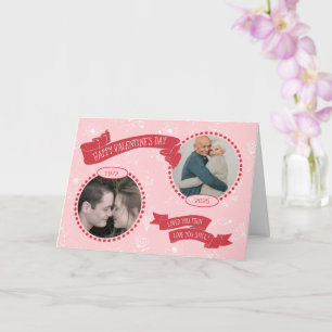 Dann & Jetzt Valentins-Couple-Doodles Foto/Datum Karte