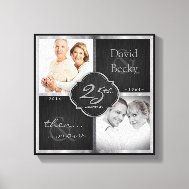 Dann und jetzt 25. Hochzeitstag Leinwanddruck (Vorderseite)
