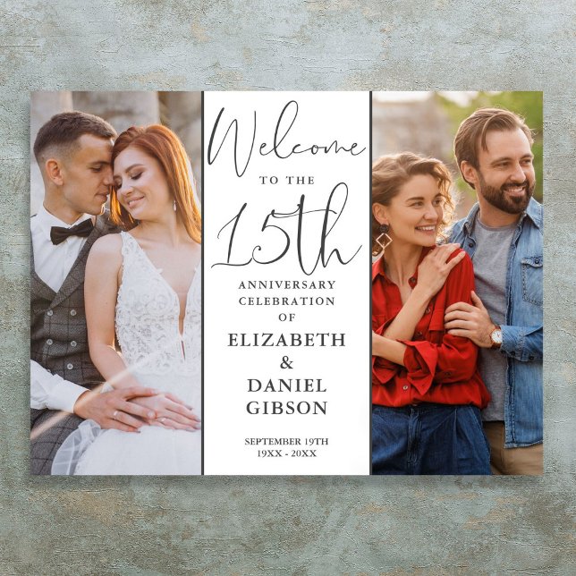 Dann und jetzt 2 Foto 15-jähriges Begrüßungszeiche Poster (Then And Now 2 Photo 15th Anniversary Welcome Sign)