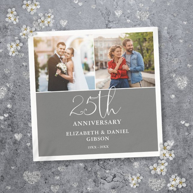 Dann und jetzt 2 Foto 25. Hochzeitstag Serviette (Then And Now 2 Photo 25th Wedding Anniversary Napkins)