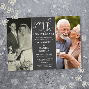 Dann und Jetzt 2 Fotos 70. Hochzeitstag Einladung