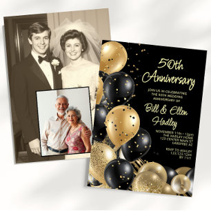 Dann und jetzt das 50. Foto zum Hochzeitstag Einladung