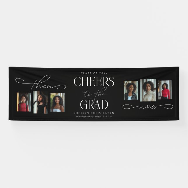 Dann und jetzt Fotocollage Graduation Party Banner (Horizontal)