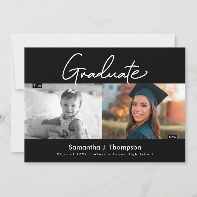 Dann und jetzt High School Graduate Custom Foto Einladung (Vorderseite)
