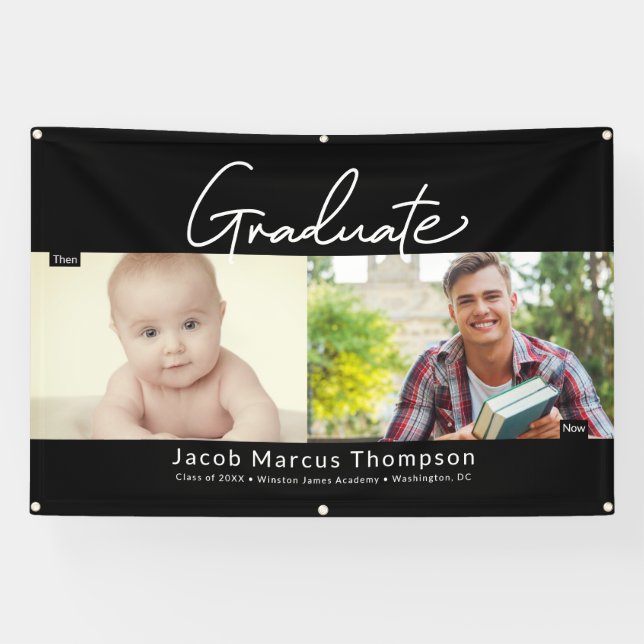 Dann und jetzt Male Grad Custom Foto Banner (Horizontal)