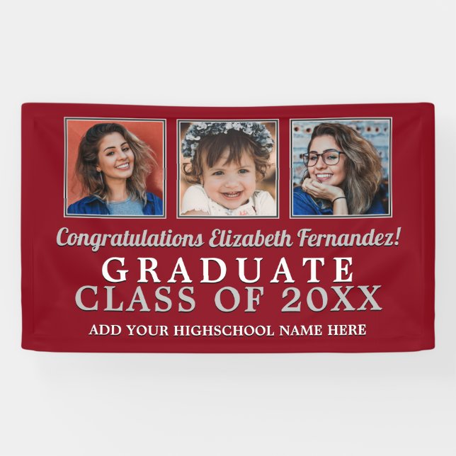 Dann und jetzt Schulfarben Abschluss Banner (Horizontal)