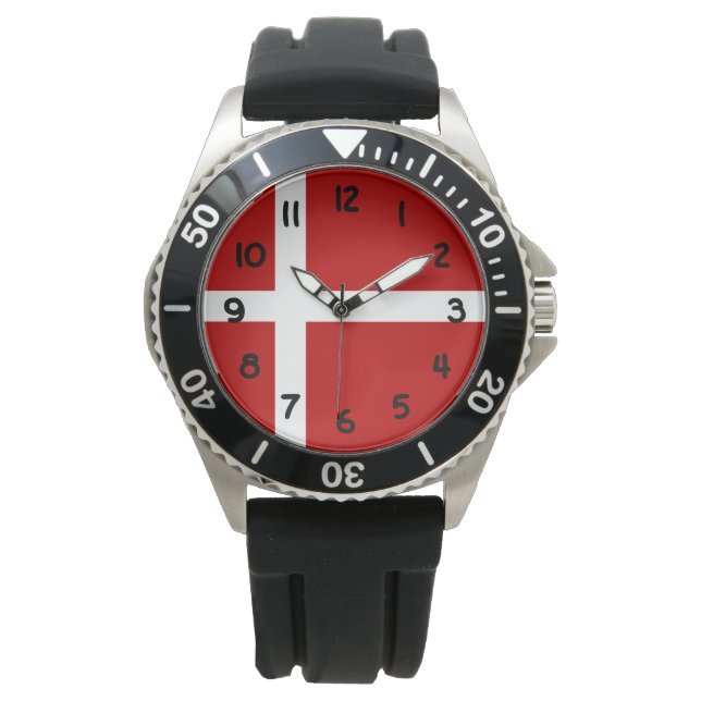 Dannebrog Red White Black Numbers (dänische Flagge Armbanduhr (Vorderseite)