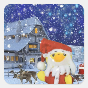 Danny Duck als Weihnachtsmann am Nordpol Quadratischer Aufkleber