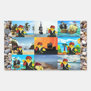Danny Duck der Pirat Collage Rechteckiger Aufklebe Aufkleber