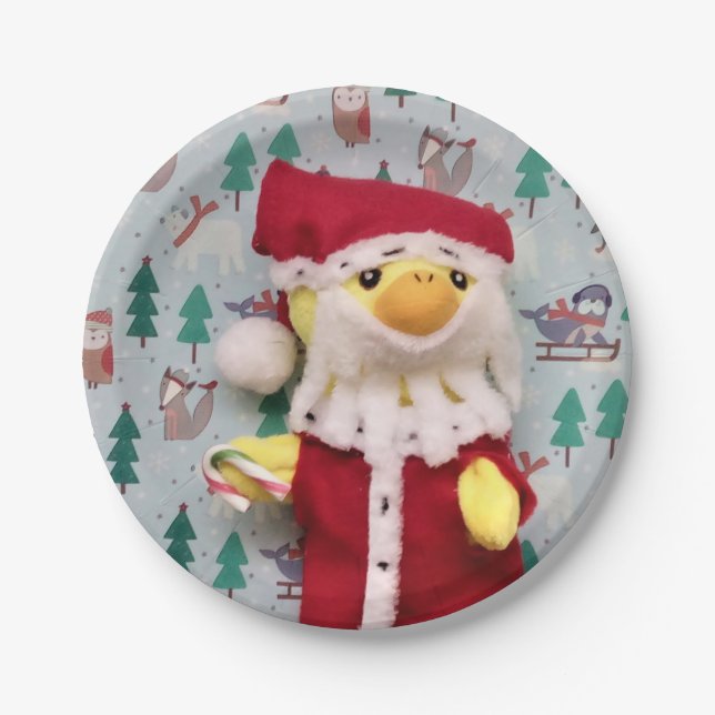 Danny Duck Père Noël. Assiettes en Papier. (Devant)