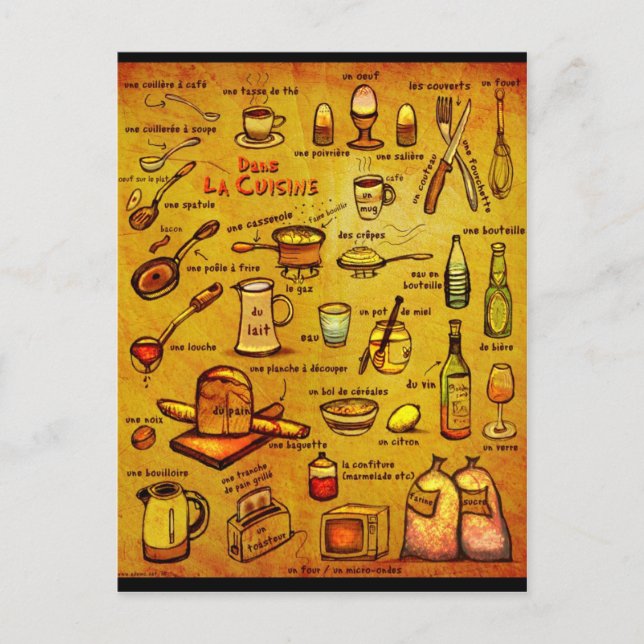 Dans La Cuisine - französische Vokabarte Postkarte (Vorderseite)
