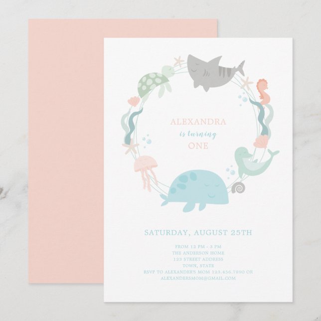 Dans La Mer Invitation D'Anniversaire (Devant / Derrière)